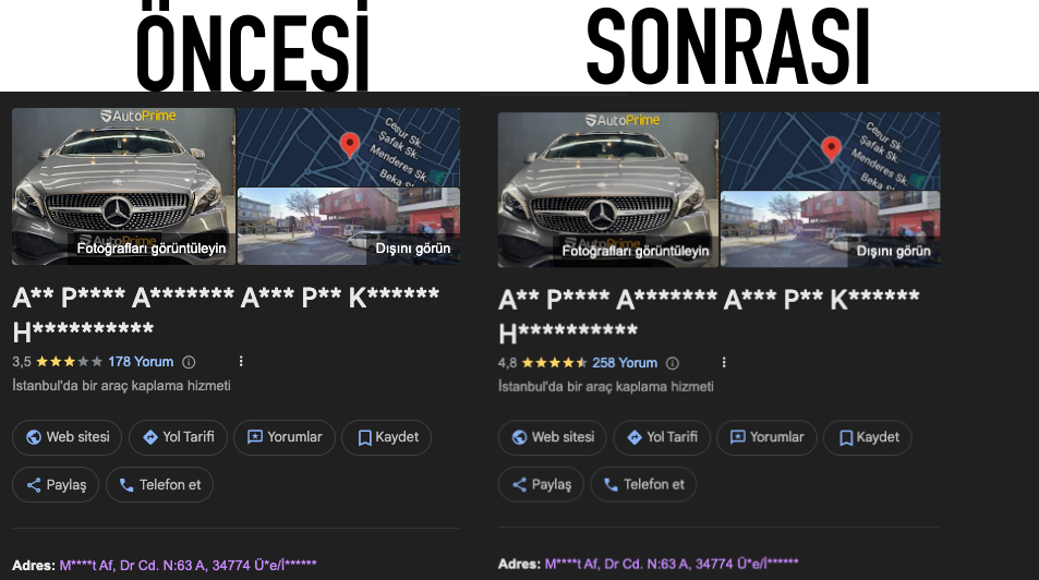 Google Yorum Öncesi Sonrası